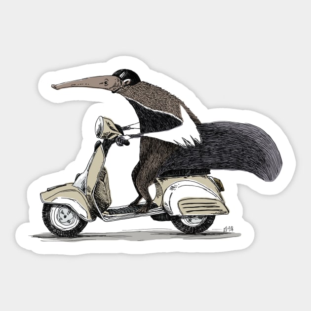Anteater on a Vespa - Sepia Sticker by shiro